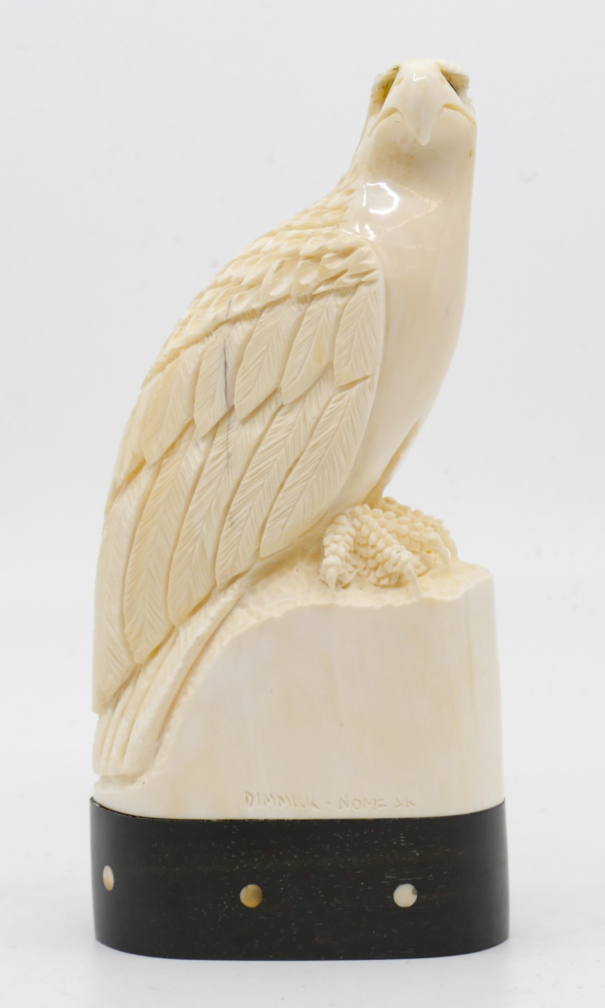 Artwork by Sam Dimmick, Sam Dimmick Alaskan Inuit Carved Eagle on Stand 6''