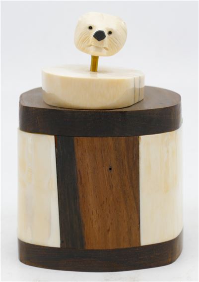 Sam Dimmick Inuit Carved Tusk & Wood Box 4.5'' by Sam Dimmick