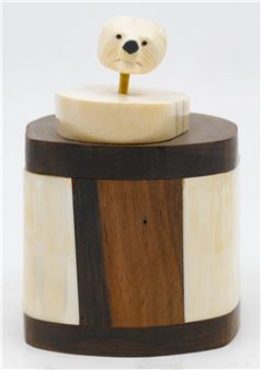 Sam Dimmick Inuit Carved Tusk & Wood Box 4.5'' - Sam Dimmick