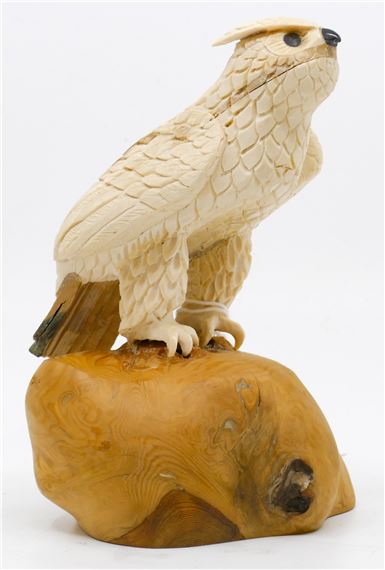 Sam Dimmick Alaskan Inuit Carved Fossilized Owl on Stand 6'' by Sam Dimmick