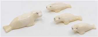 4pc Alex Muktoyuk Inuit Seal Carvings Largest 4'' - Alex Muktoyuk