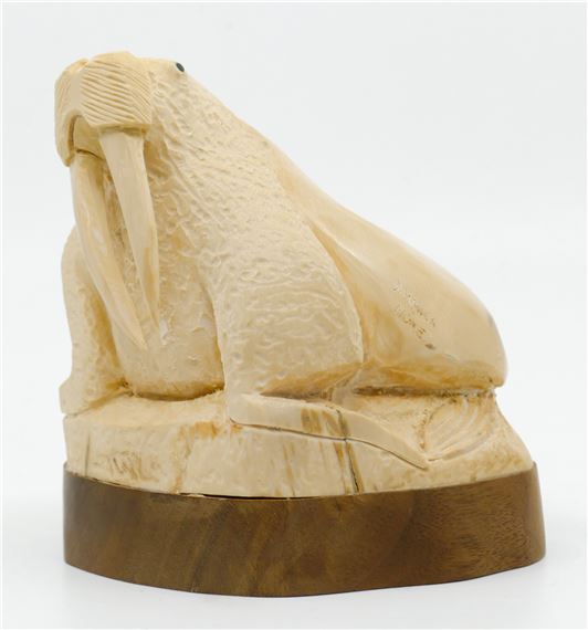 Sam Dimmick Alaskan Inuit Carved Fossilized Walrus on Stand 4.5'' by Sam Dimmick