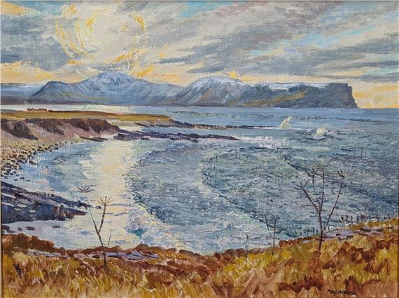 Scottish coastal scene, probably Yesnaby Orkney with Old Man of Hoy in the distance  by Ian MacInnes, 1922