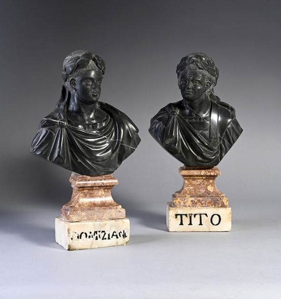 Italian School, 18th Century Pair of busts of Emperors in black