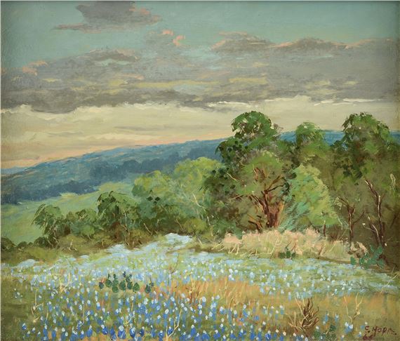 Bluebonnets And Oaks, Bandera, Texas by Carl Thomas Hoppe, 1966