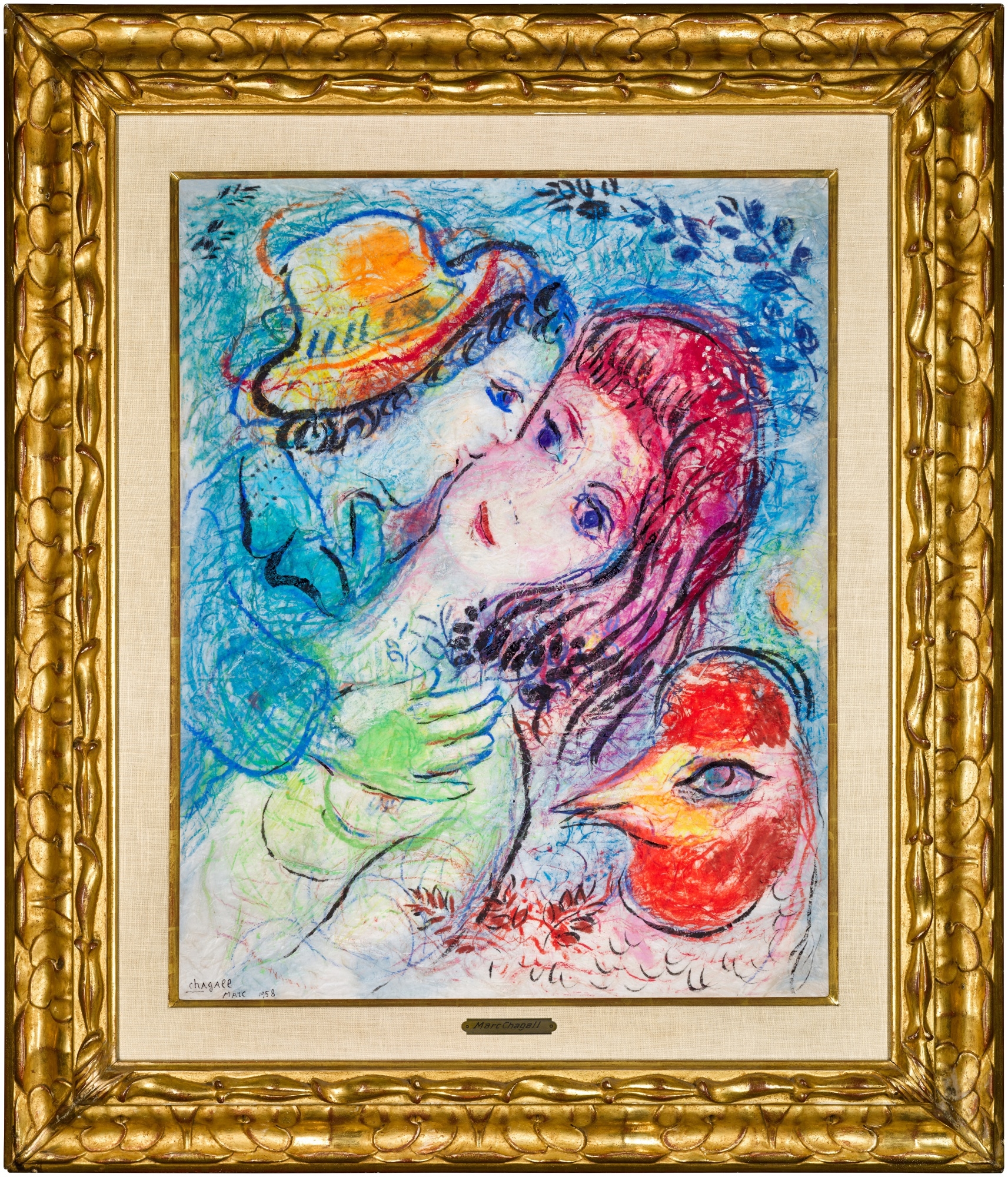 Marc Chagall | Couple et coq (1958) | MutualArt