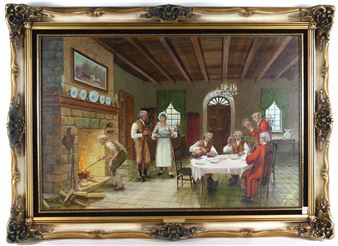 Untitled depicting a kitchen interior at mealtime - Saverio Tralli