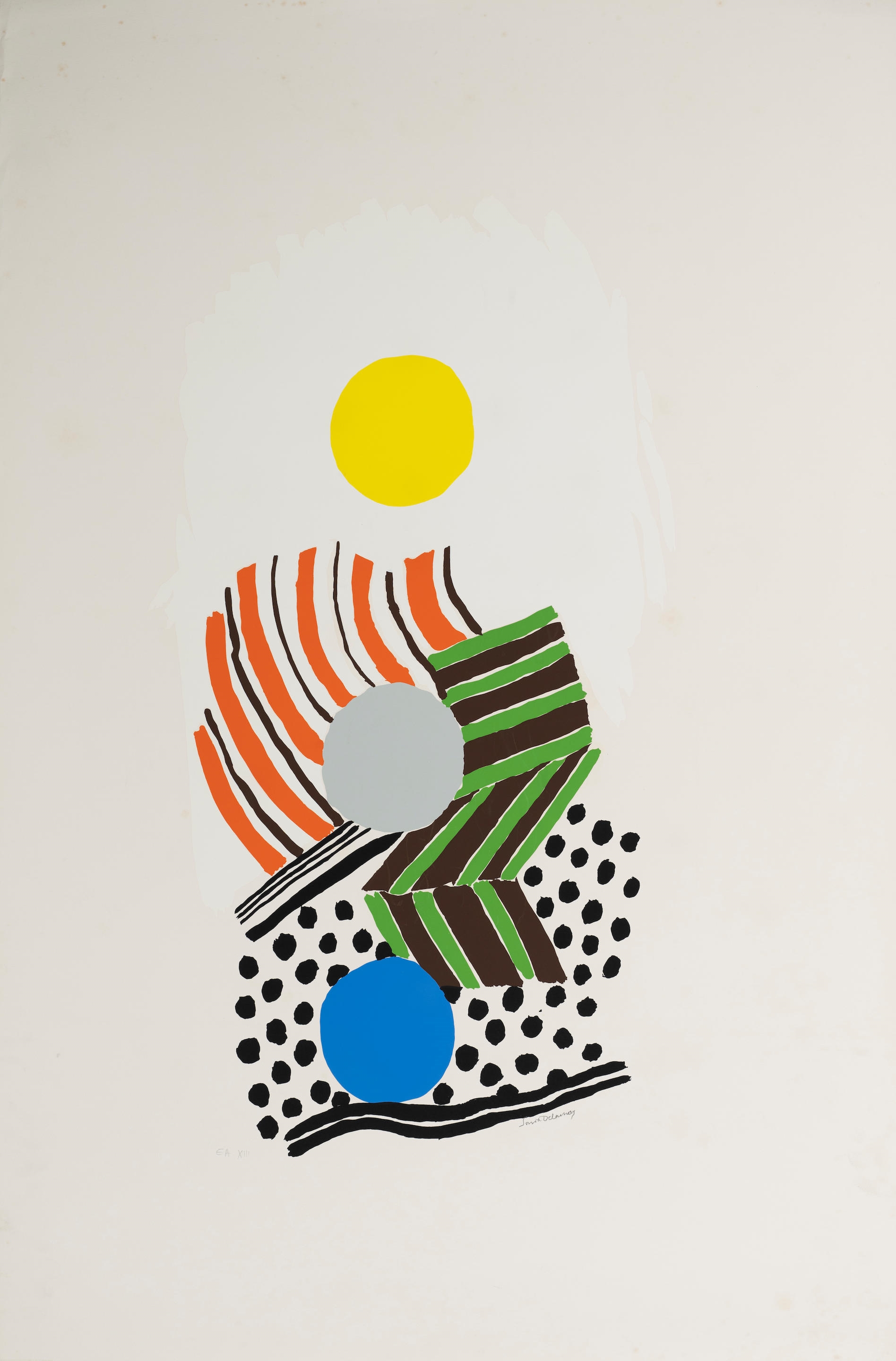 Artwork by Sonia Delaunay, GRANDE COMPOSITION, CIRCA 1970, Made of color serigraph on Arches vellum