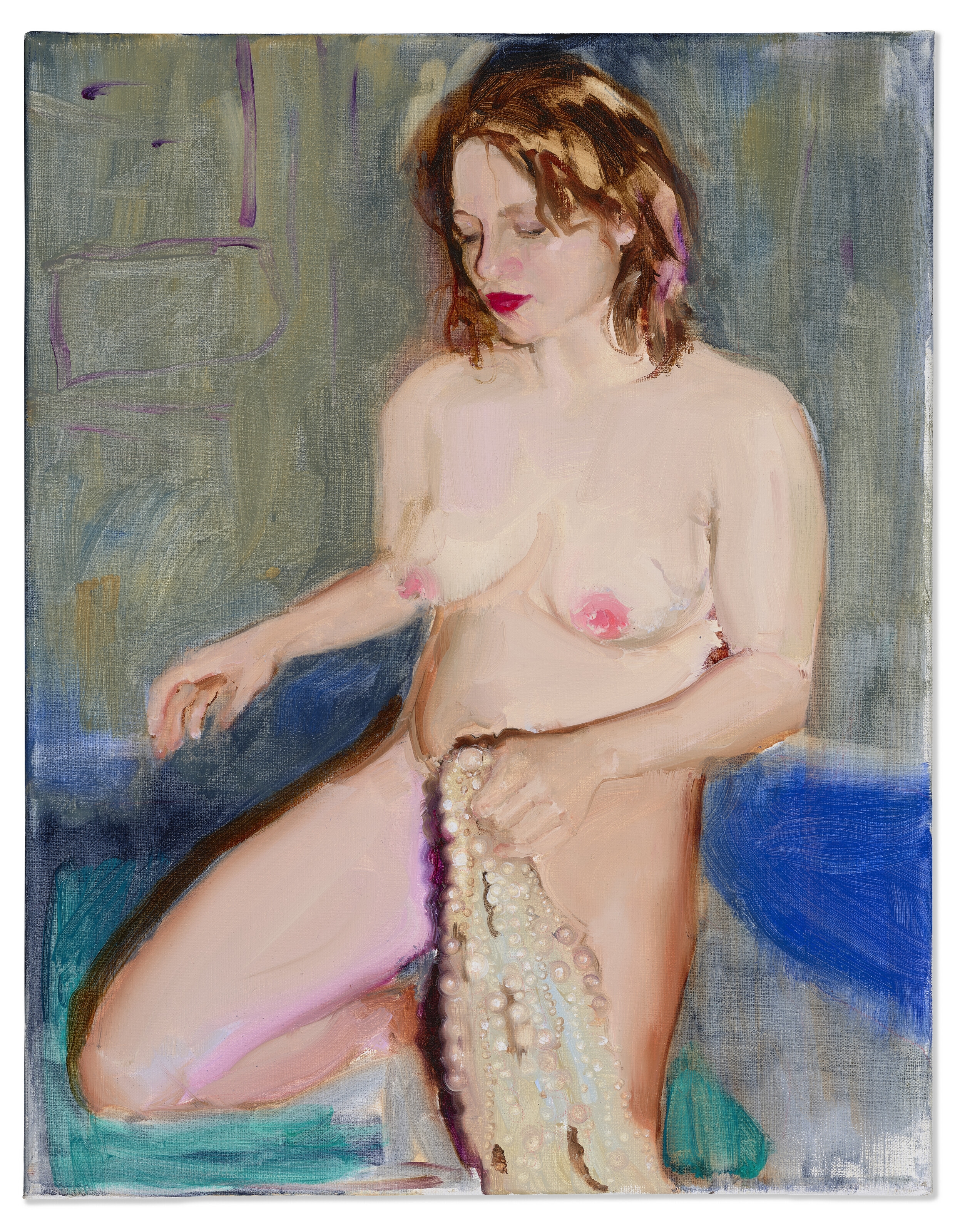 Artwork by Jenna Gribbon, Tatiana in her Studio, Made of oil on linen