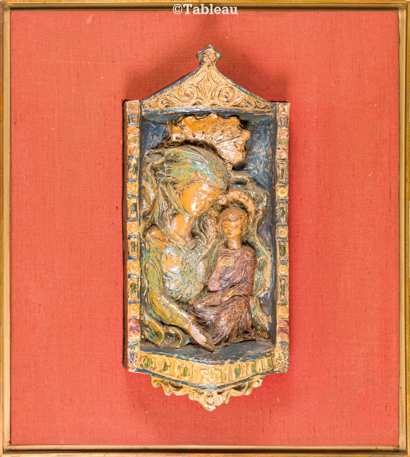 Artwork by Angelo Taccari, Madona, Made of glazed ceramic wall sculpture