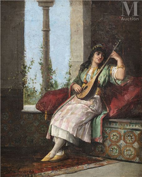 Orientale jouant de la cithare by J. Suarez, 1889