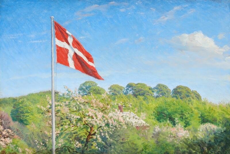 View of a garden with the Danish flag on a summer's day by Niels Skovgaard, dated 1903