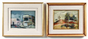 Pair of Paintings: Street Scene and Abstracted Landscape - Eumelia Bravo