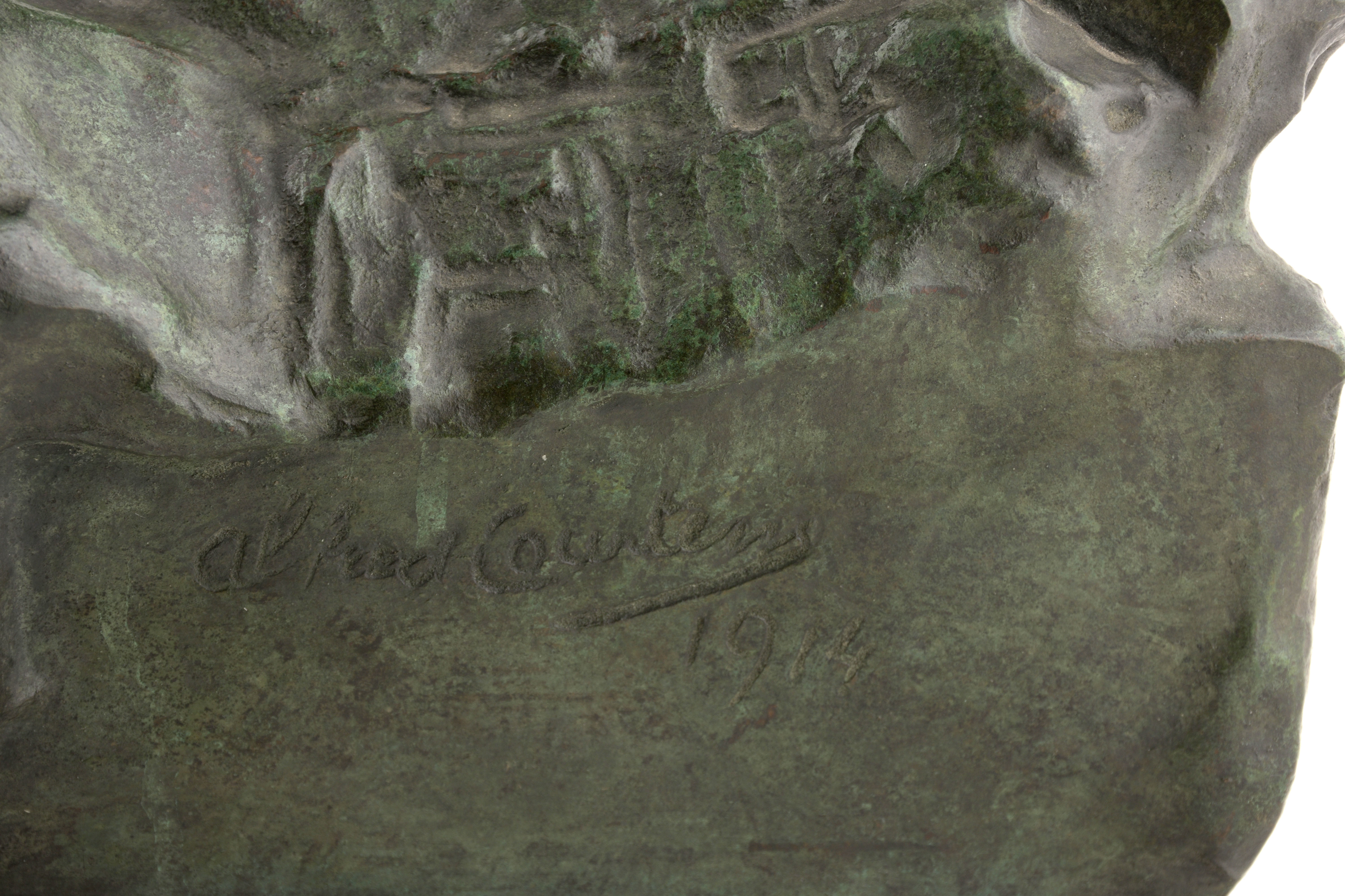 Artwork by Alfred Courtens, Jeune fille nue chevauchant une chèvre (1914), Made of Bronze with brown/green patina