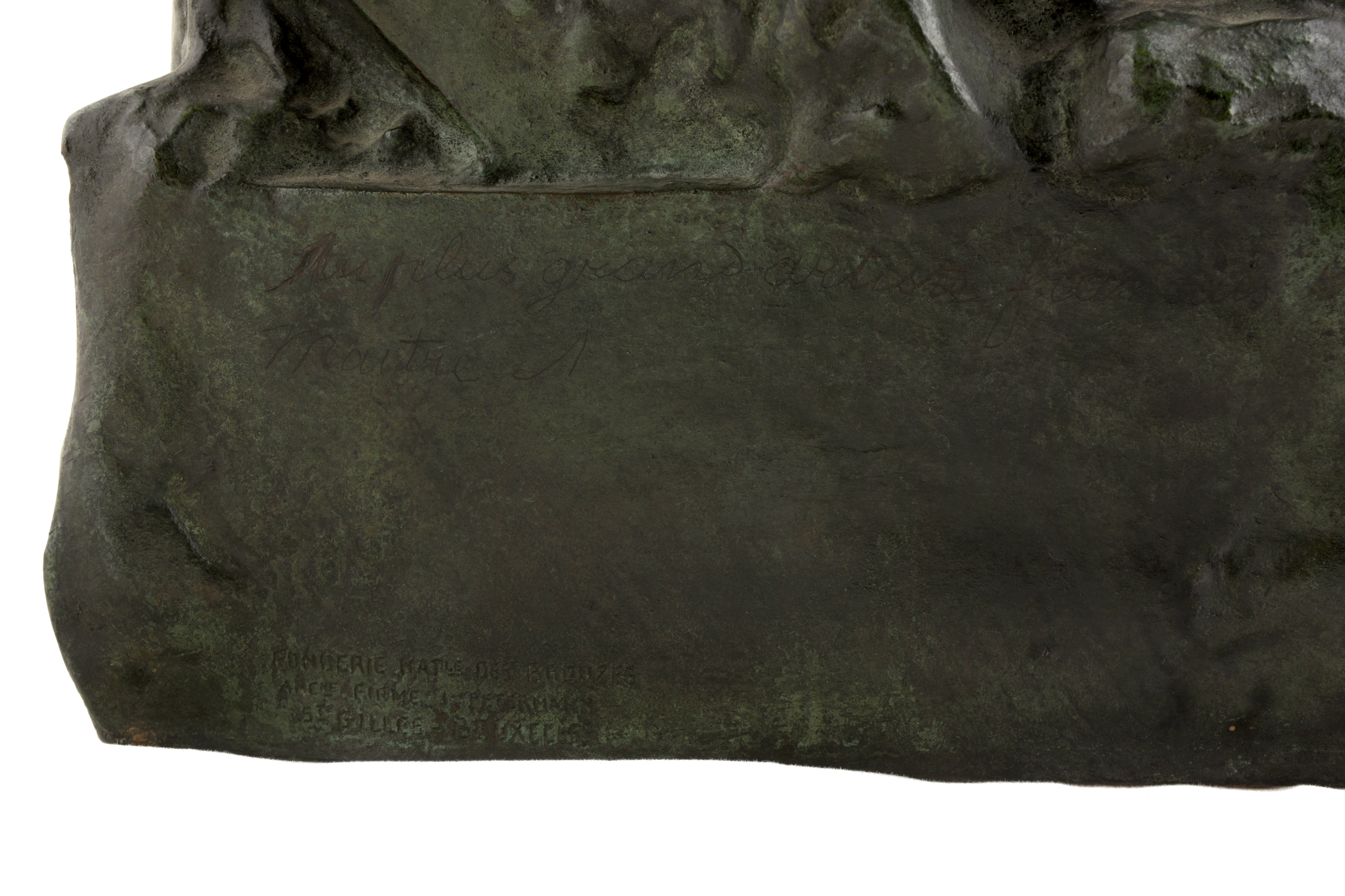 Artwork by Alfred Courtens, Jeune fille nue chevauchant une chèvre (1914), Made of Bronze with brown/green patina