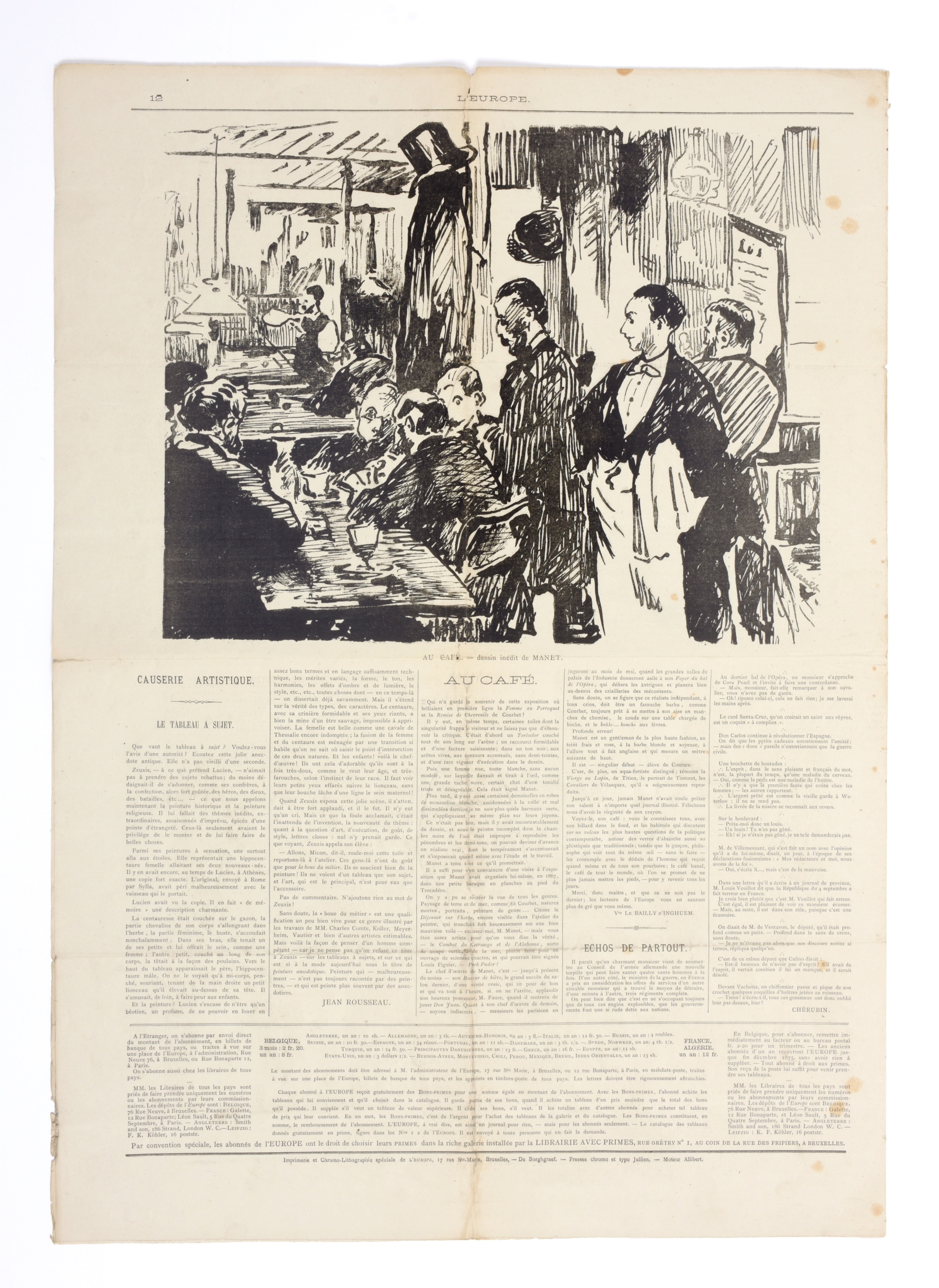 Édouard Manet | Au café. Dessin inédit de Manet [Intérieur du café ...