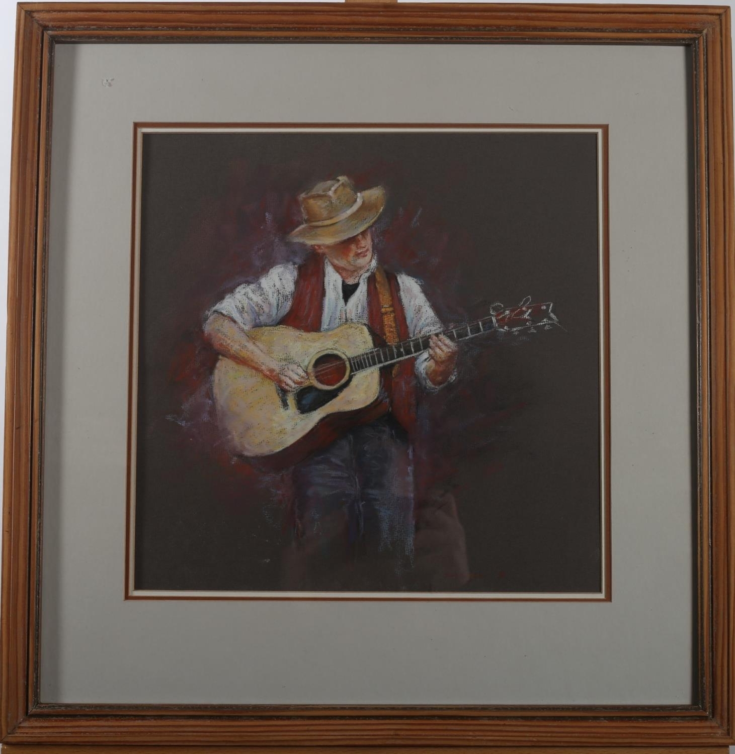 Artwork by Anna Gallagher, MALE GUITARIST, Made of pastel