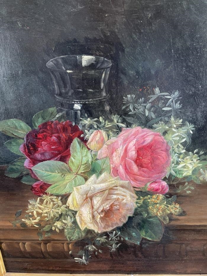 Artwork by François Joseph Huygens, Still Life of Roses, Made of oil on mahogany panel