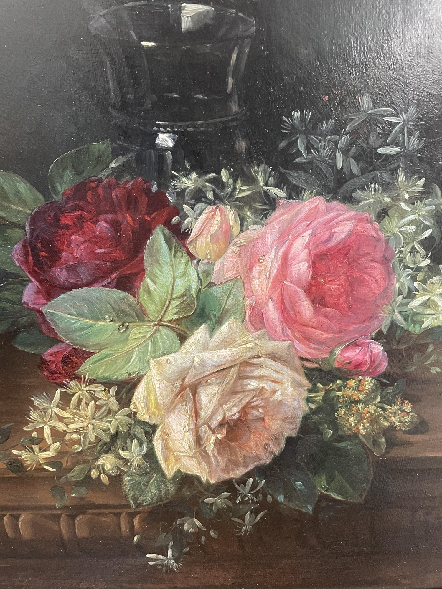 Artwork by François Joseph Huygens, Still Life of Roses, Made of oil on mahogany panel