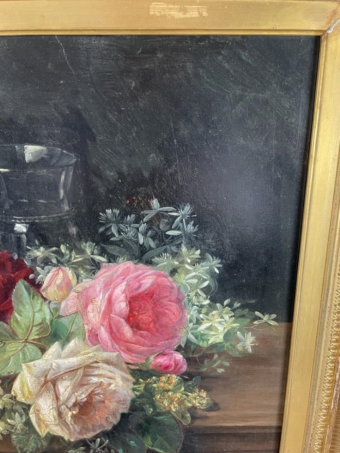 Artwork by François Joseph Huygens, Still Life of Roses, Made of oil on mahogany panel