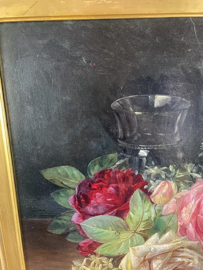 Artwork by François Joseph Huygens, Still Life of Roses, Made of oil on mahogany panel