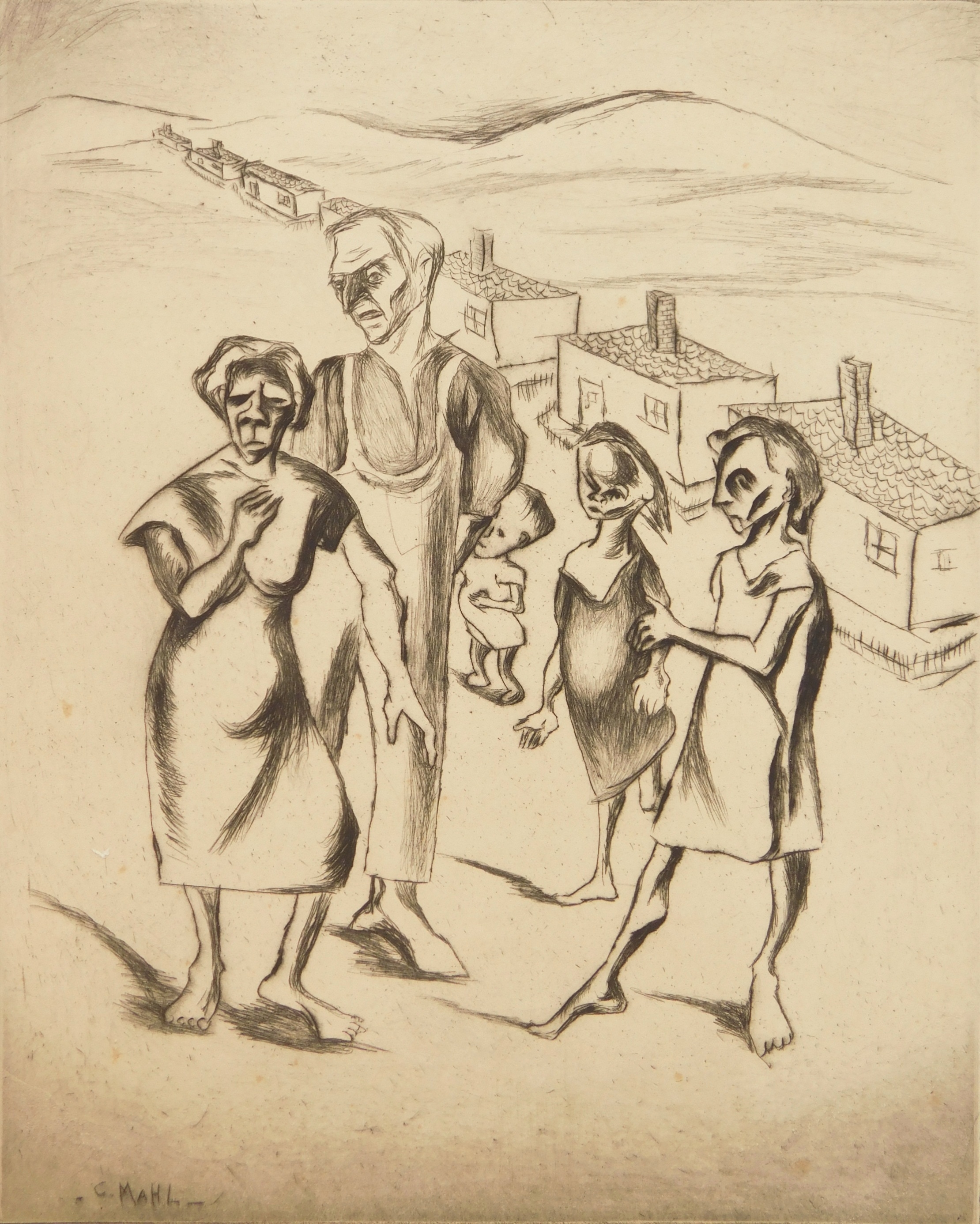 Artwork by Clare Mahl Moore, An American Family, Made of drypoint