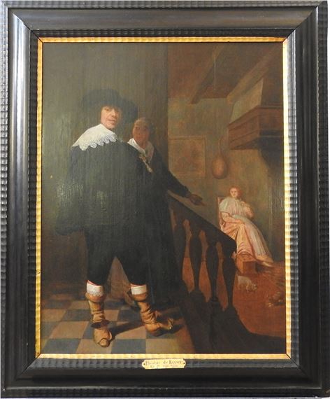 a couple in foreground with lady smoking a pipe by Thomas de Keyser