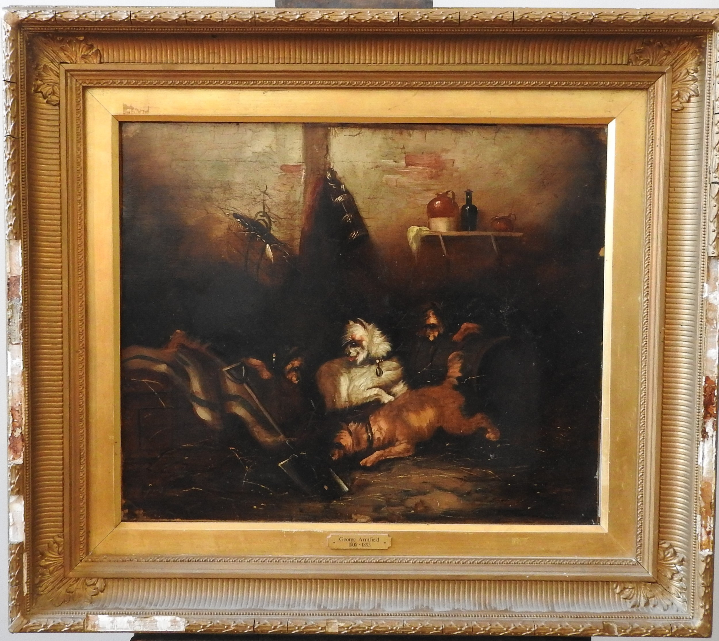 George Armfield | depicting terriers ratting in a barn, Christies verso ...