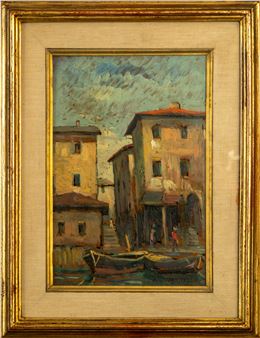 Scorcio di paese con barche - Nello Giovannelli