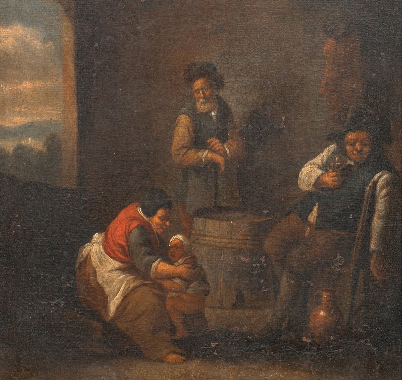 Dutch School, 17th Century PEASANTS DRINKING & MOTHER POTTY TRAINING