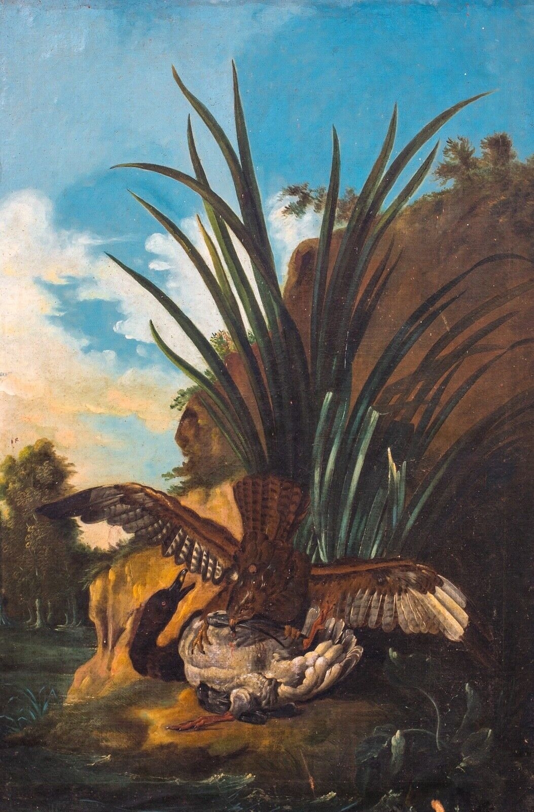Dutch School, 17th Century SCENE OF A HAWK ATTACKING A DUCK OIL