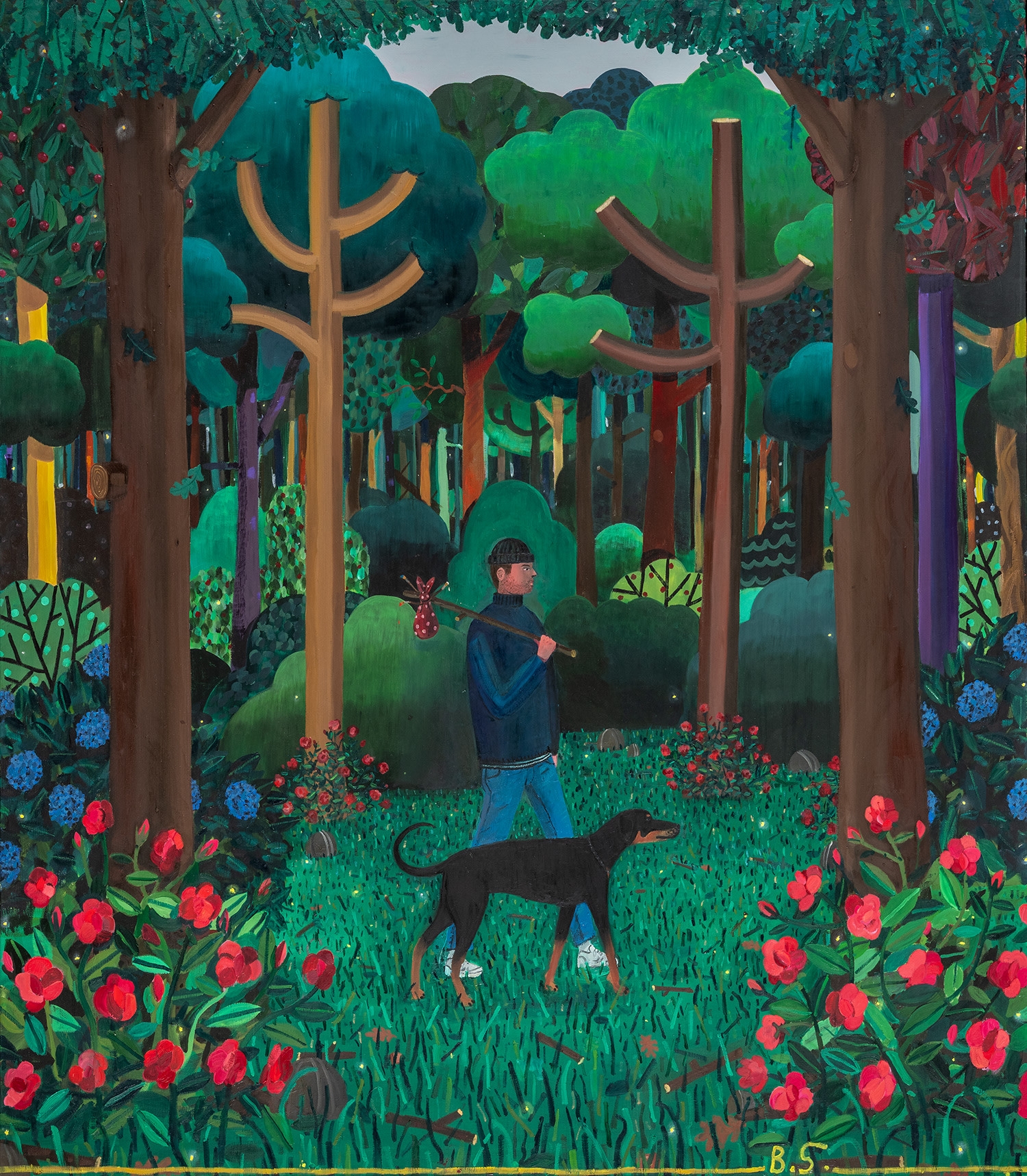 Artwork by Ben Sledsens, Wanderer with Dog, Made of oil and acrylic on canvas