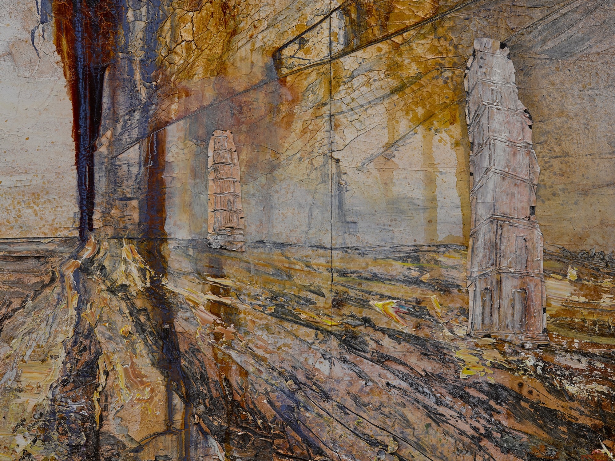 Artwork by Anselm Kiefer, Walhalla, Made of oil, acrylic, emulsion and shellac on canvas, in 3 parts