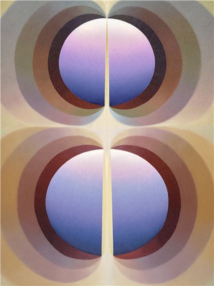 Split Orbs in purple, ochre, and brown by Loie Hollowell, Executed in 2021