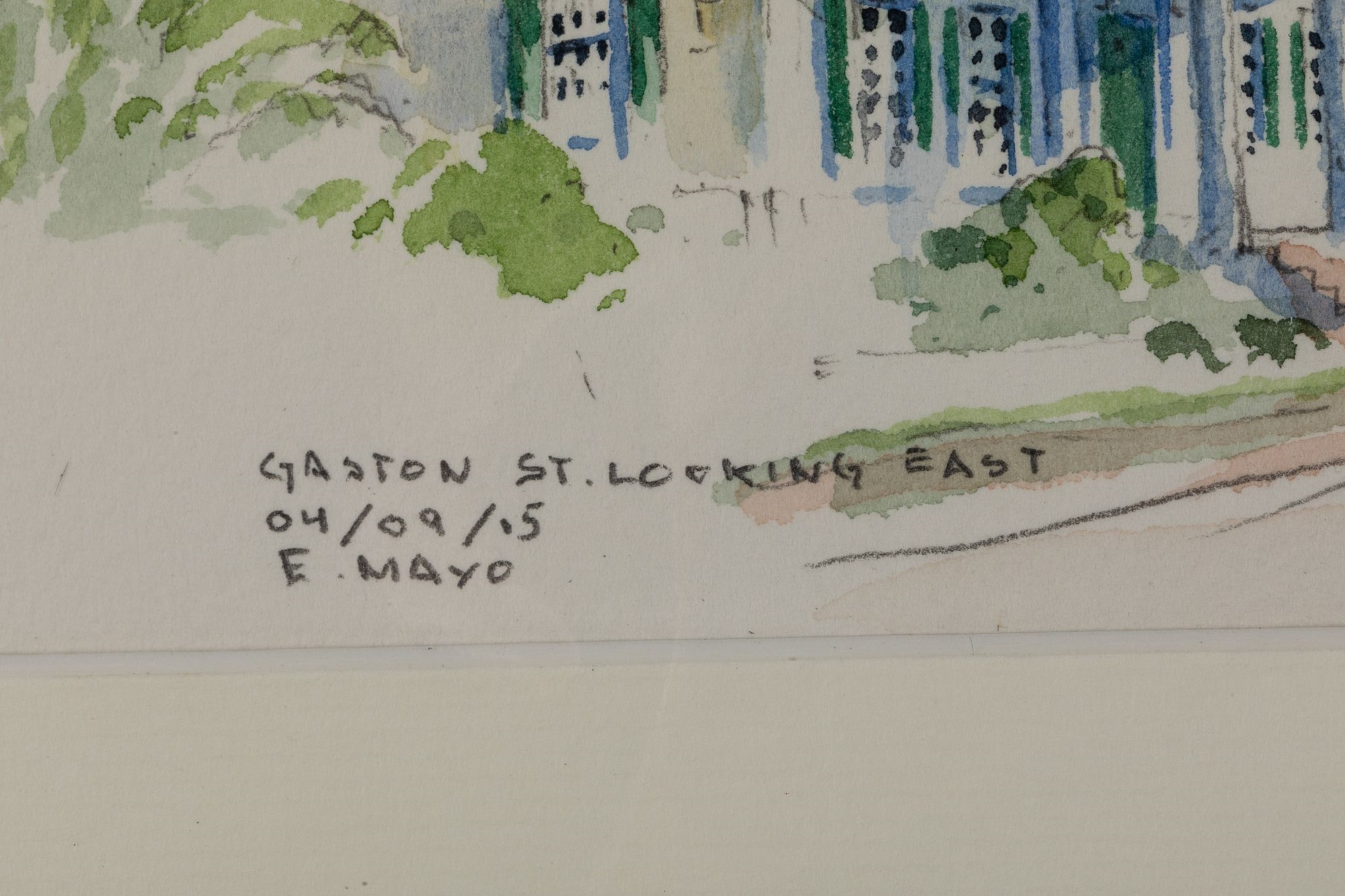 Artwork by Everett Mayo, Gaston St. Looking East, Made of Watercolor, pencil