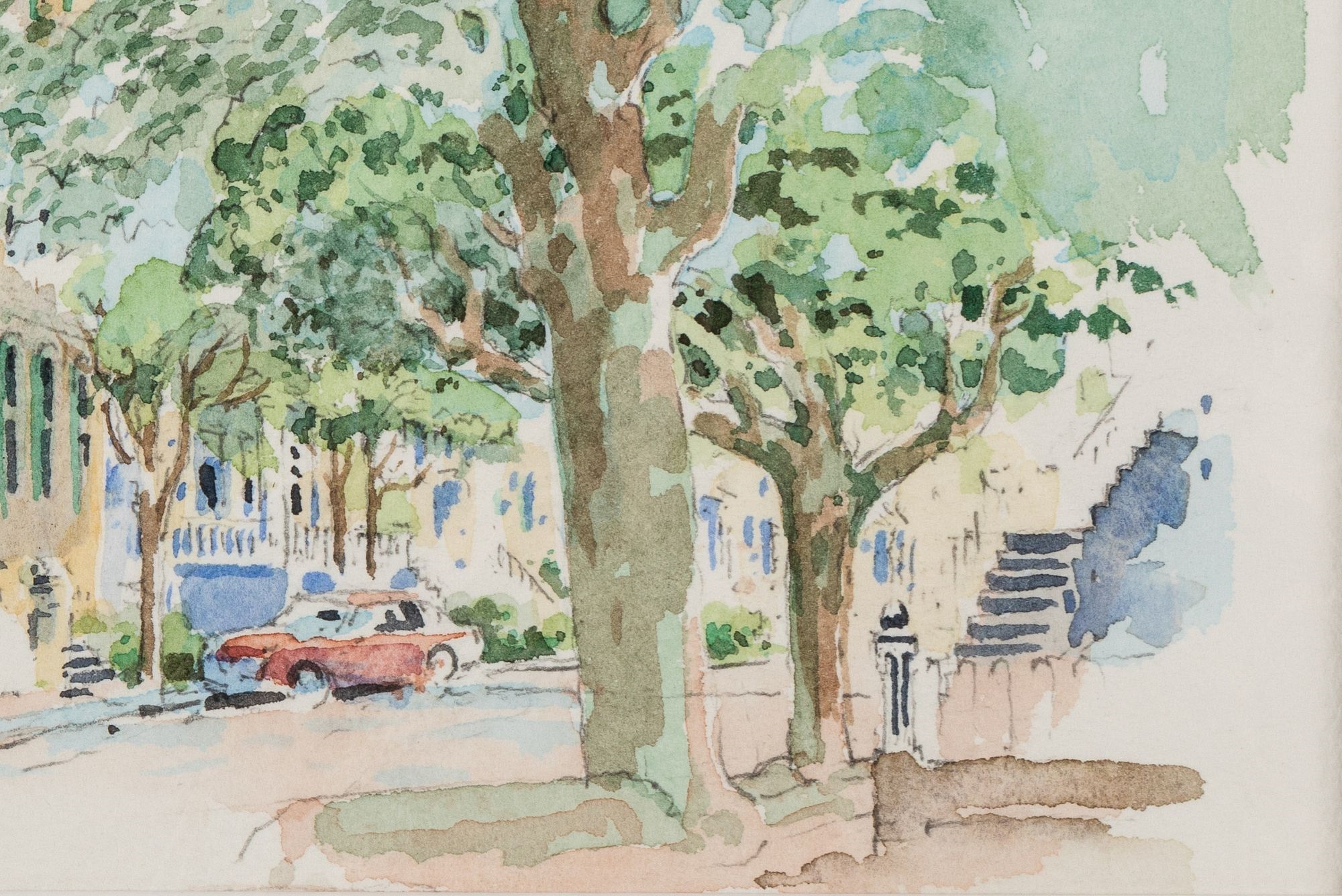 Artwork by Everett Mayo, Gaston St. Looking East, Made of Watercolor, pencil