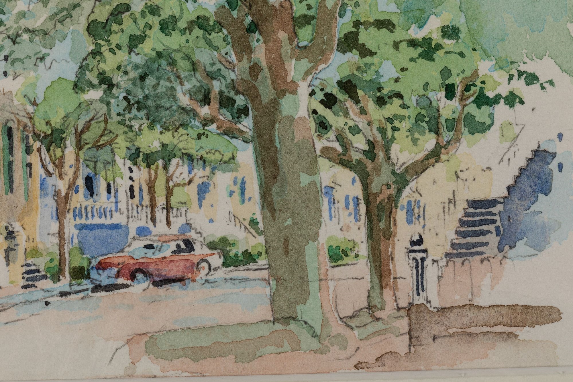 Artwork by Everett Mayo, Gaston St. Looking East, Made of Watercolor, pencil