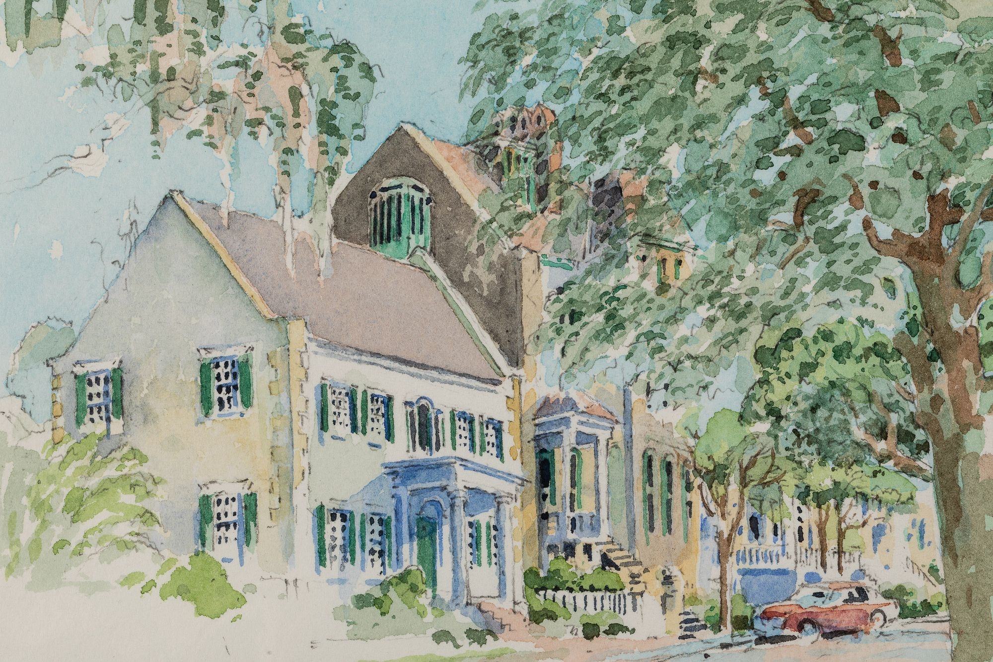 Artwork by Everett Mayo, Gaston St. Looking East, Made of Watercolor, pencil