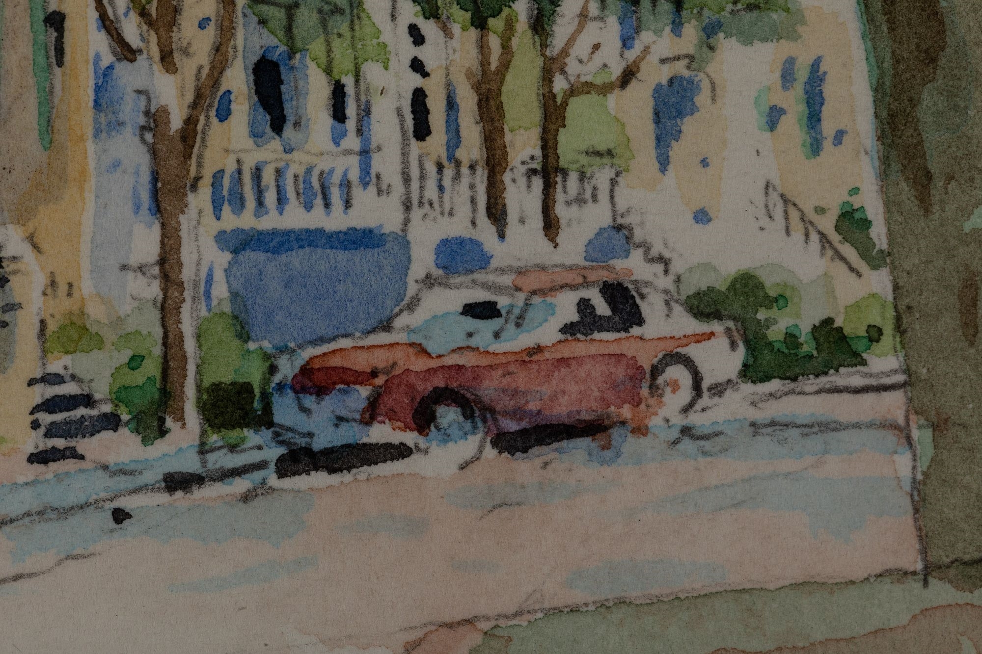 Artwork by Everett Mayo, Gaston St. Looking East, Made of Watercolor, pencil