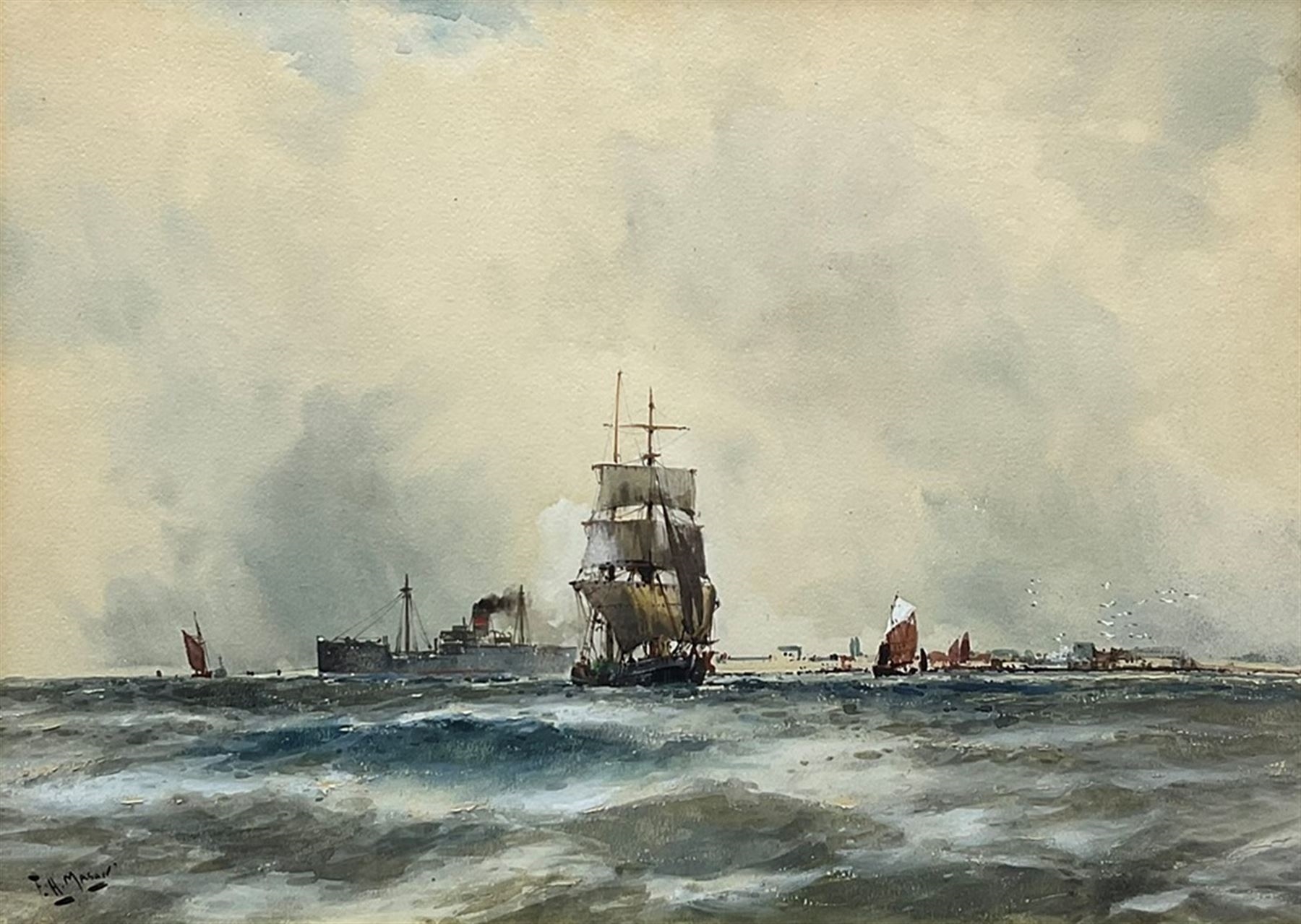 Frank Henry Mason Steamer and Sailing Vessels leaving the Coast