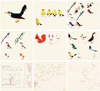 DRAFTS FOR THE CARTOON THE SHY LITTLE YELLOW WARBLER - LU Qing