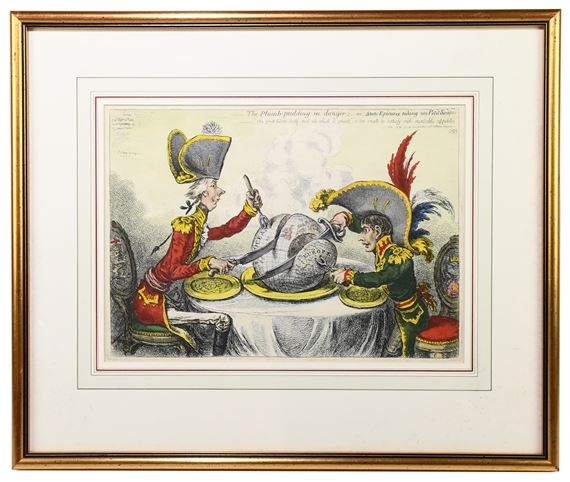 ‘The Plumb-Pudding in Danger or a State Epicures Taking un Petit Souper’ by James Gillray