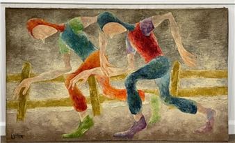 surrealist painting of men running - Eleanor Uffer