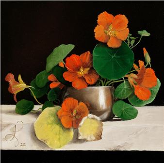 Still life with Nasturtiums in a Brass Bowl - Irfan Cheema