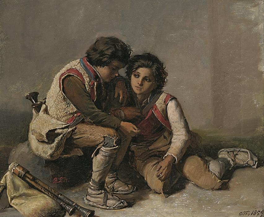 Zwei junge savoyardische Dudelsackspieler by Reinhard Sebastian Zimmermann, 1859
