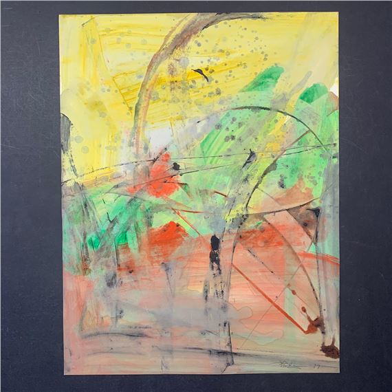 Abstract in yellow, green, red, and dark blue by Liu Jian, circa 1999
