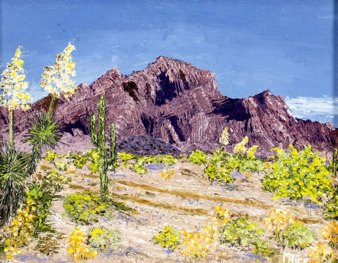 Artwork by Marian Rice, Desert Landscape - Kofa Mountains, Made of oil on canvas board