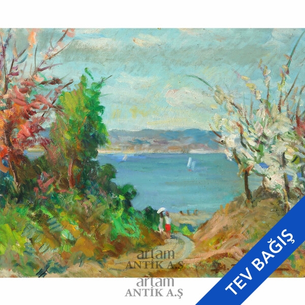 Artwork by Adil Dogancay, Peyzaj, Made of Mukavva üzerine yağlıboya