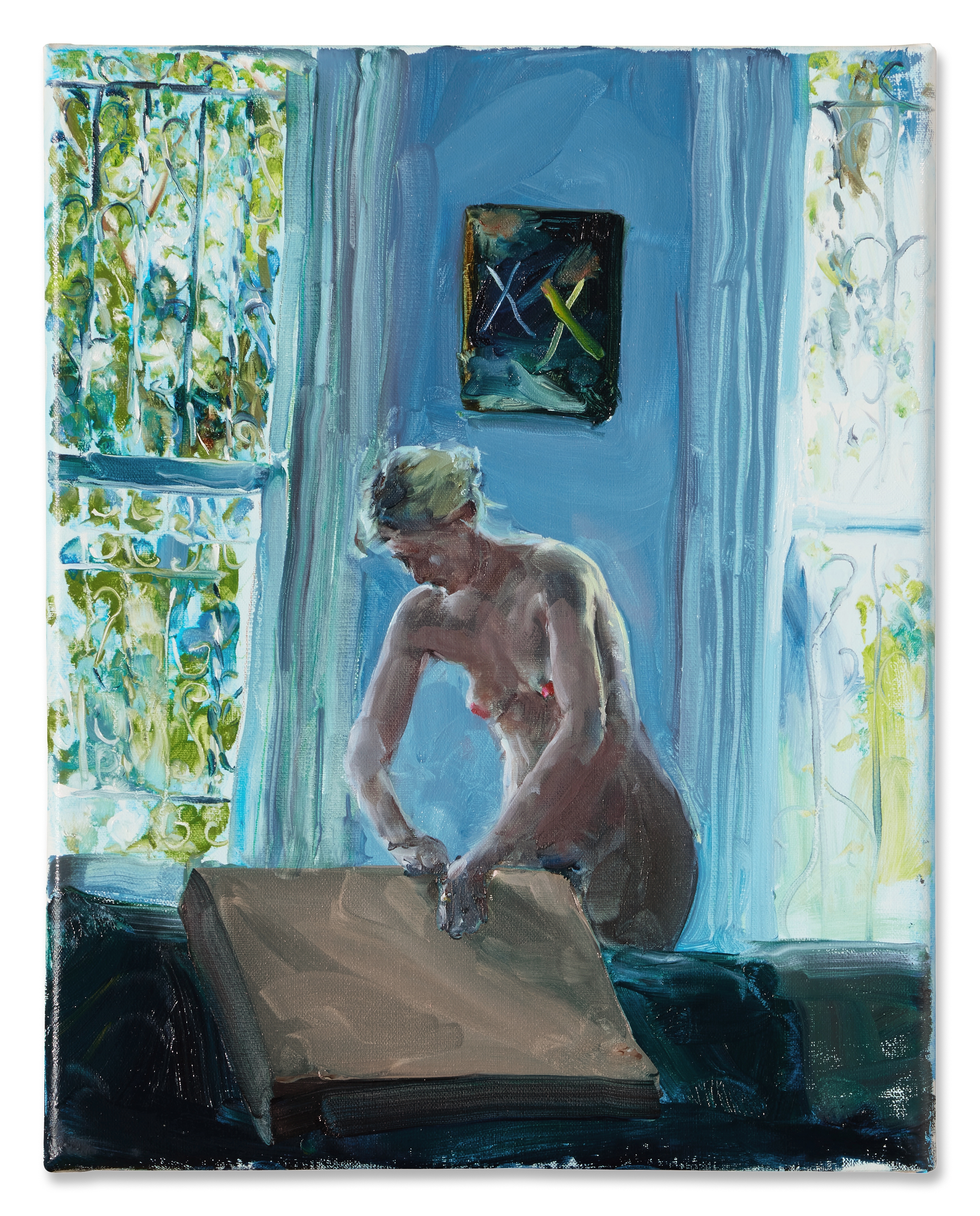 Artwork by Jenna Gribbon, Box Opener, Made of oil on linen