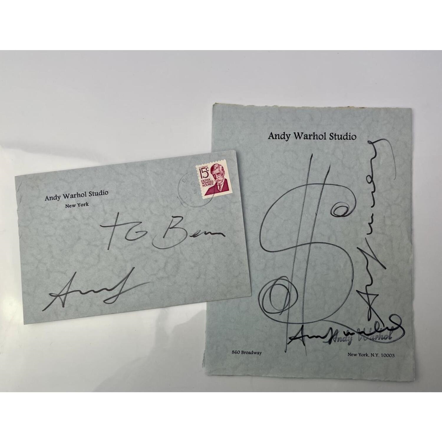 Andy Warhol | Signed Andy Warhol Blue Envelope/Letter | MutualArt